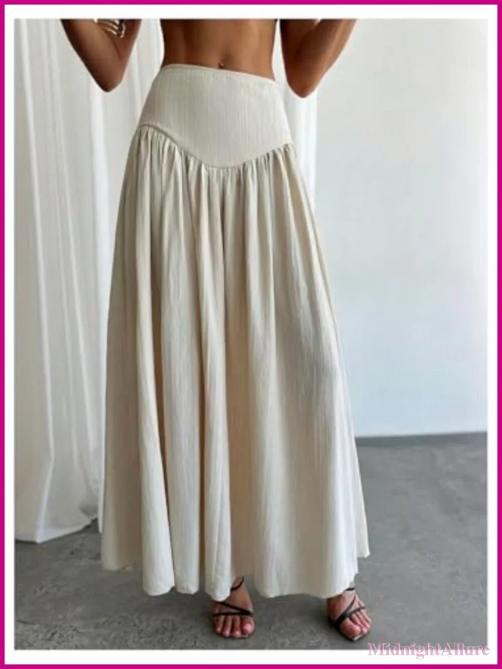 Women's High Waist Pleated Flowy Long Maxi Skirt with Pocket
